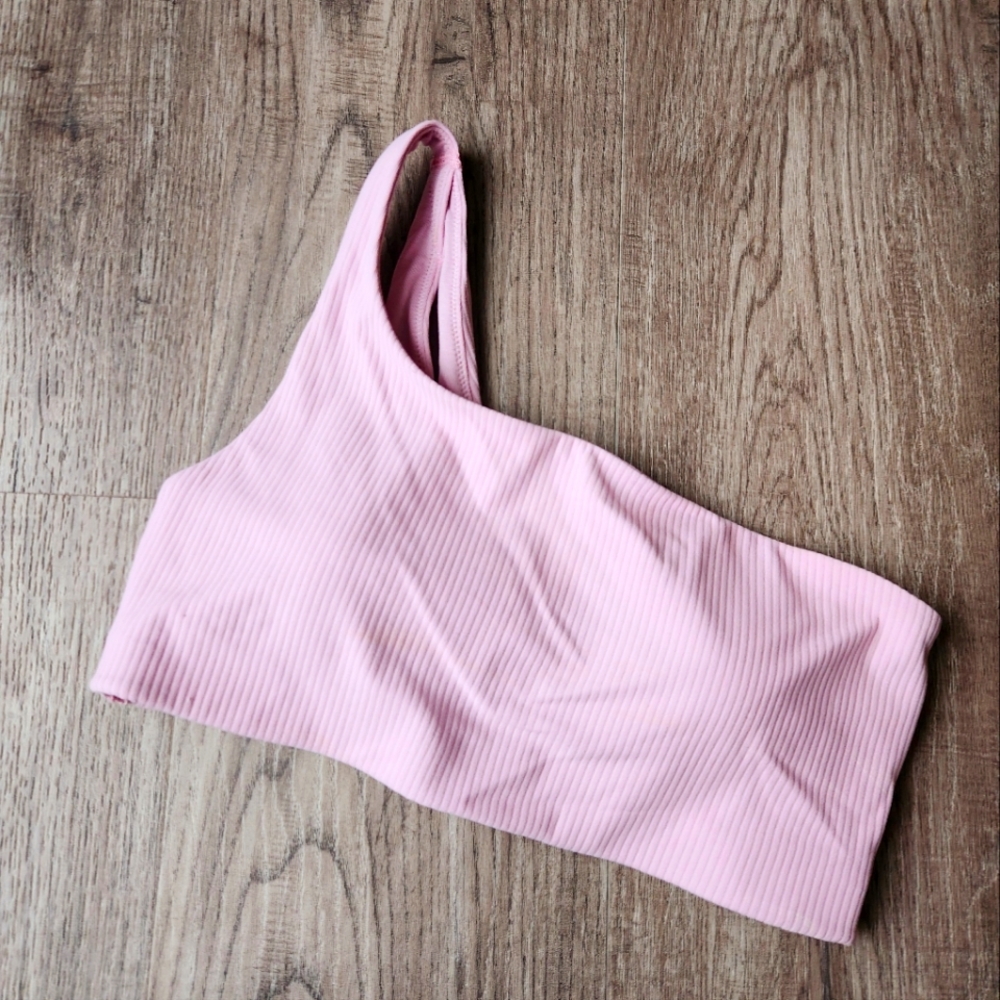 Lululemon Ribbed Nulu Asymmetrical Yoga Bra Light Support A/B Pink Peony 8